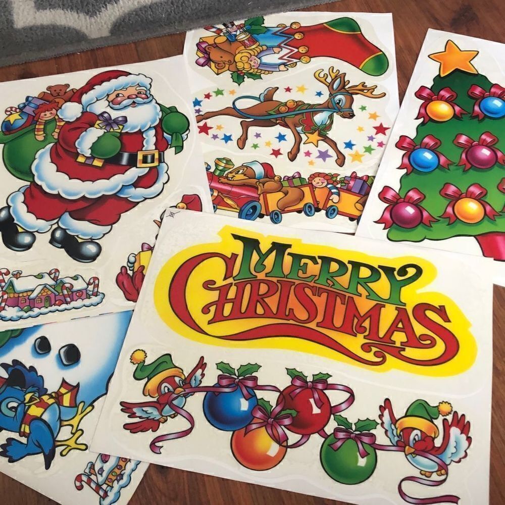 Vintage 70s 80s vinyl window decor Christmas five sheets